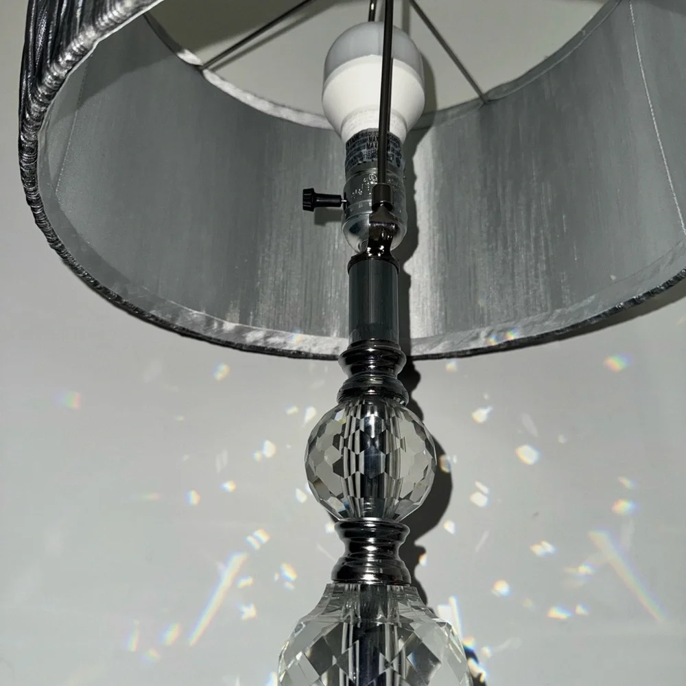 Lamp diamond base crystal large Elegant Silver Table Lamp with Textured Shade